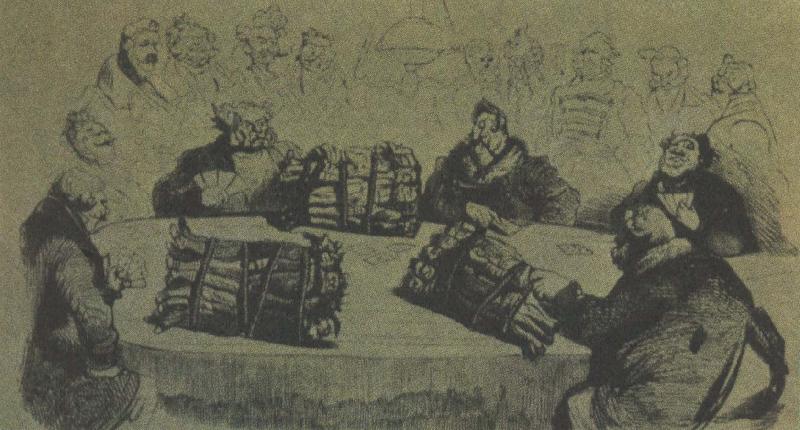 unknow artist denna grova satir av gustave dore visar hur ryska godsagare spelar med de livegna bonderna som insats